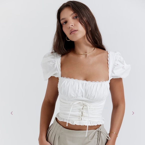 House of CB Tops - House of CB Samaya White Gathered Top